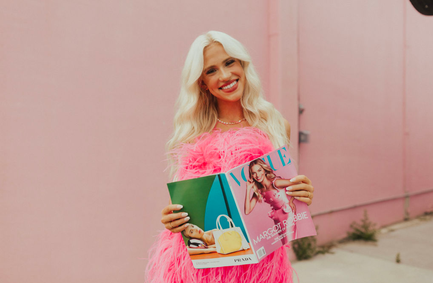 Teen girl wearing pink homecoming dress